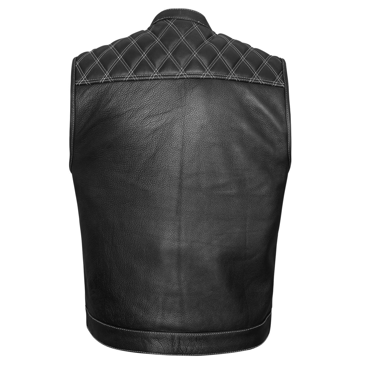 High Mileage HMM924BW Men's Zipper and Snap Closure Leather Club Vest with American Flag Liner White Stitching