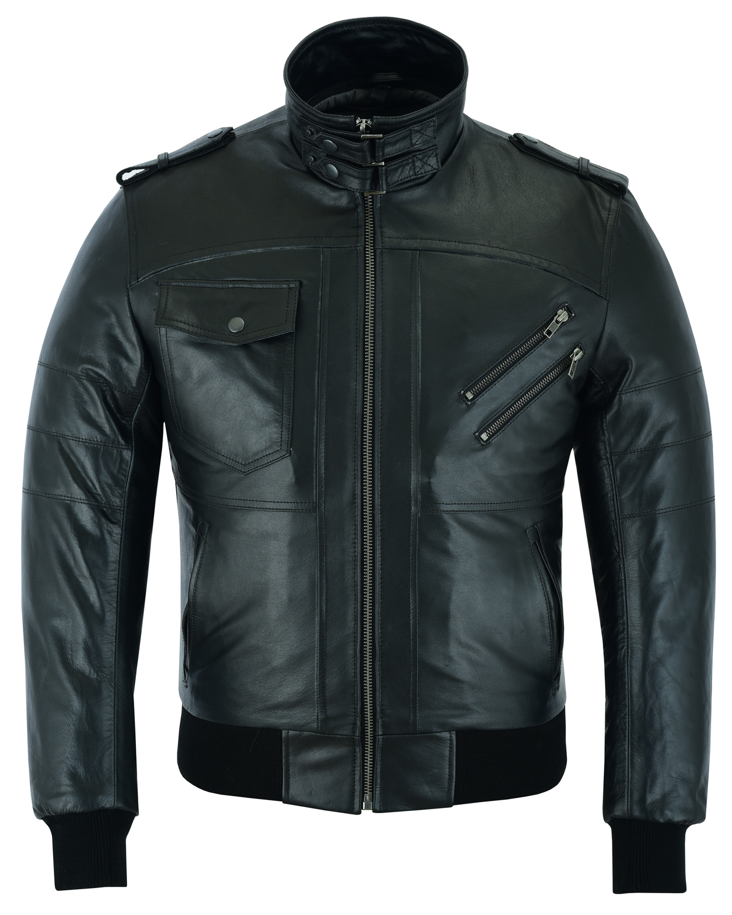 VL551B Vance Leathers' Men's Sven Bomber Black Waxed Premium Cowhide Motorcycle Leather Jacket with Removeable Hood