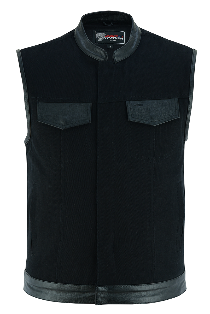 VB914L Denim Black Club Vest with Leather trims
