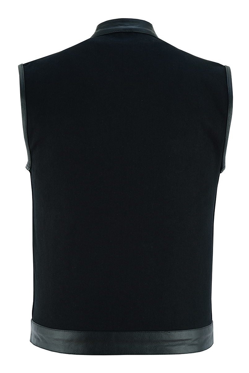 VB914L Denim Black Club Vest with Leather trims