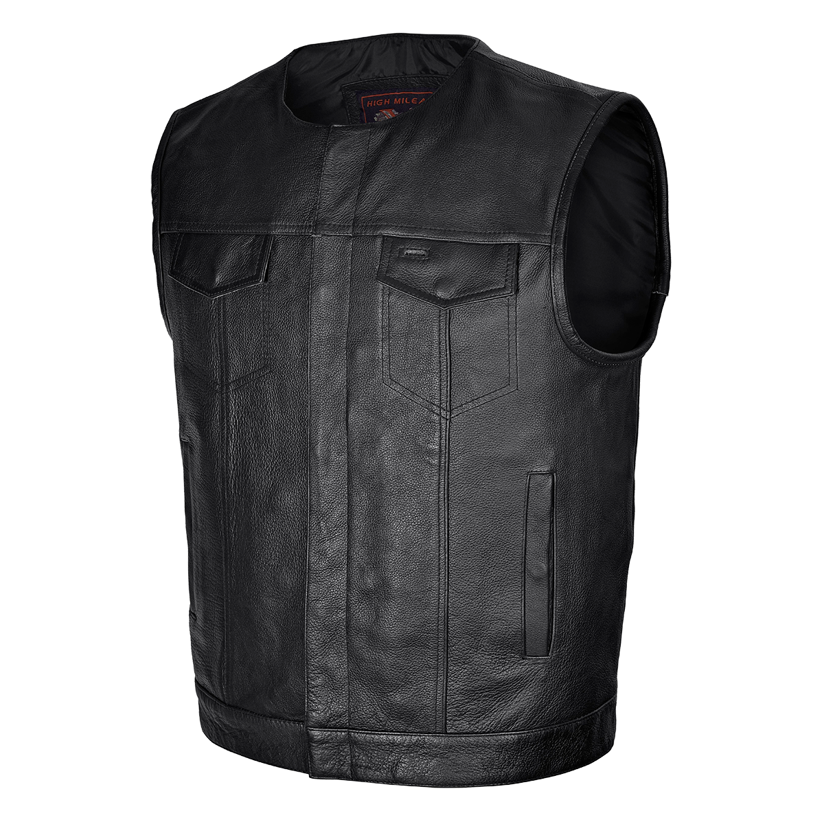 Men's Zipper and Snap Closure Leather Motorcycle Club Vest Quick Access Gun Pocket