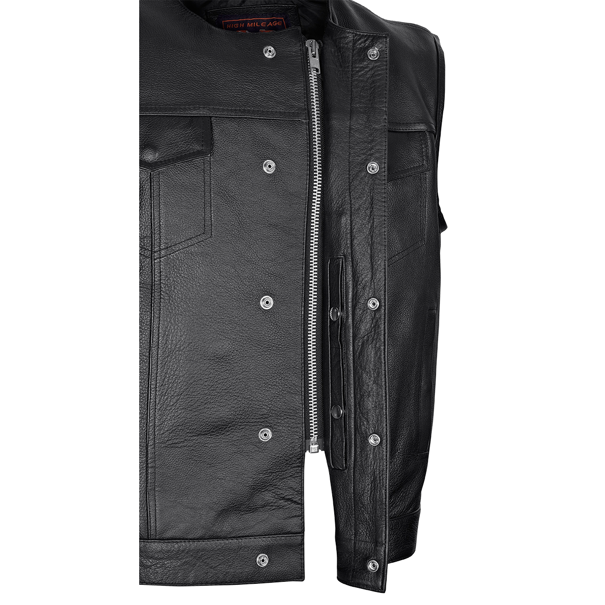 Men's Zipper and Snap Closure Leather Motorcycle Club Vest Quick Access Gun Pocket