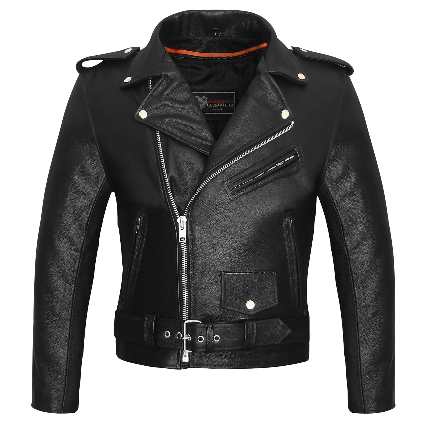 VL516S Men's Basic Classic Motorcycle Jacket Plain Side w/Belted Waist