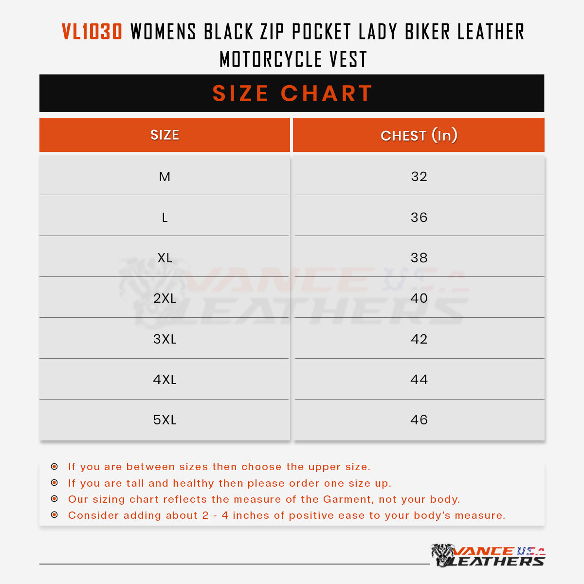 VL1030 Size Chart