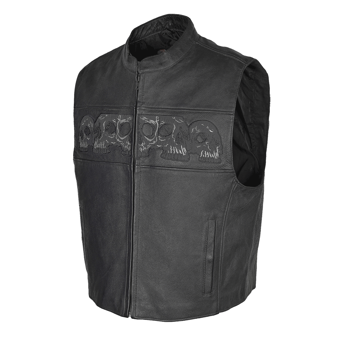 VL935 Vance Leather Men's Reflective Skull Vest with 4 Pockets