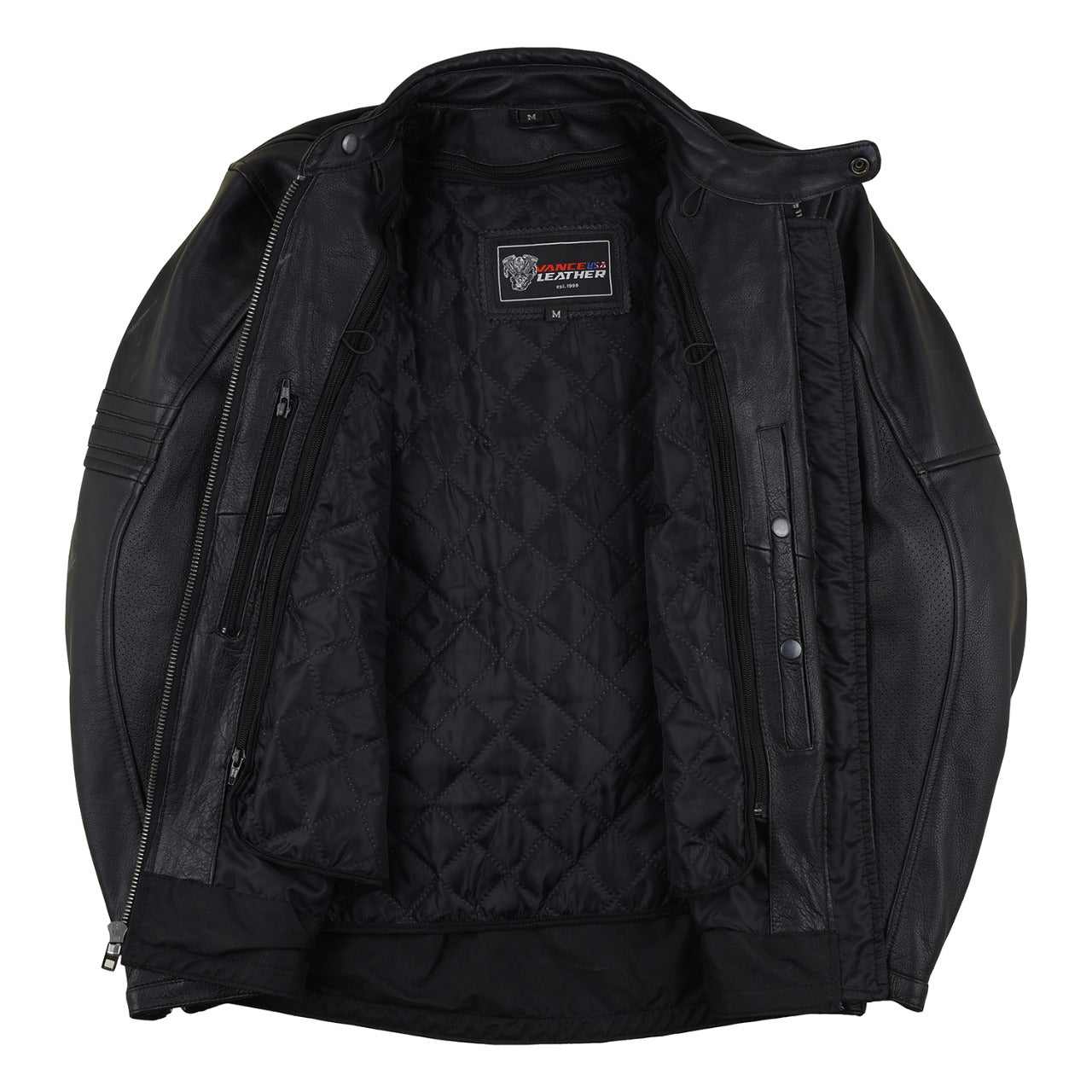 HMM532 Vance Leathers' Men's Commuter Cafe Racer Motorcycle Leather Jacket with Armor