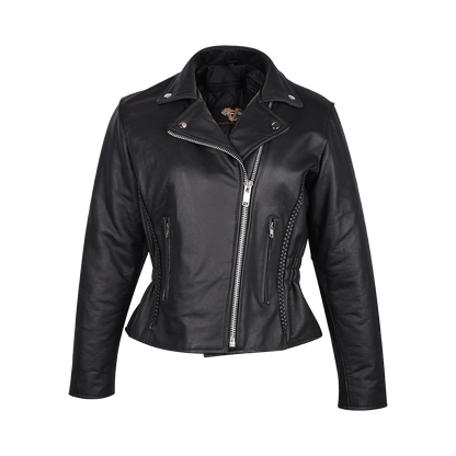 VL615 Vance Leather Ladies Premium Cowhide Braid and Stud Motorcycle Leather Jacket