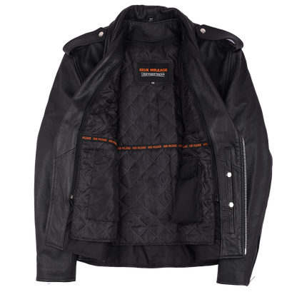 HMM525 Men's Eagle Embossed Live To Ride - Ride To Live Classic Black Leather Motorcycle Biker Jacket