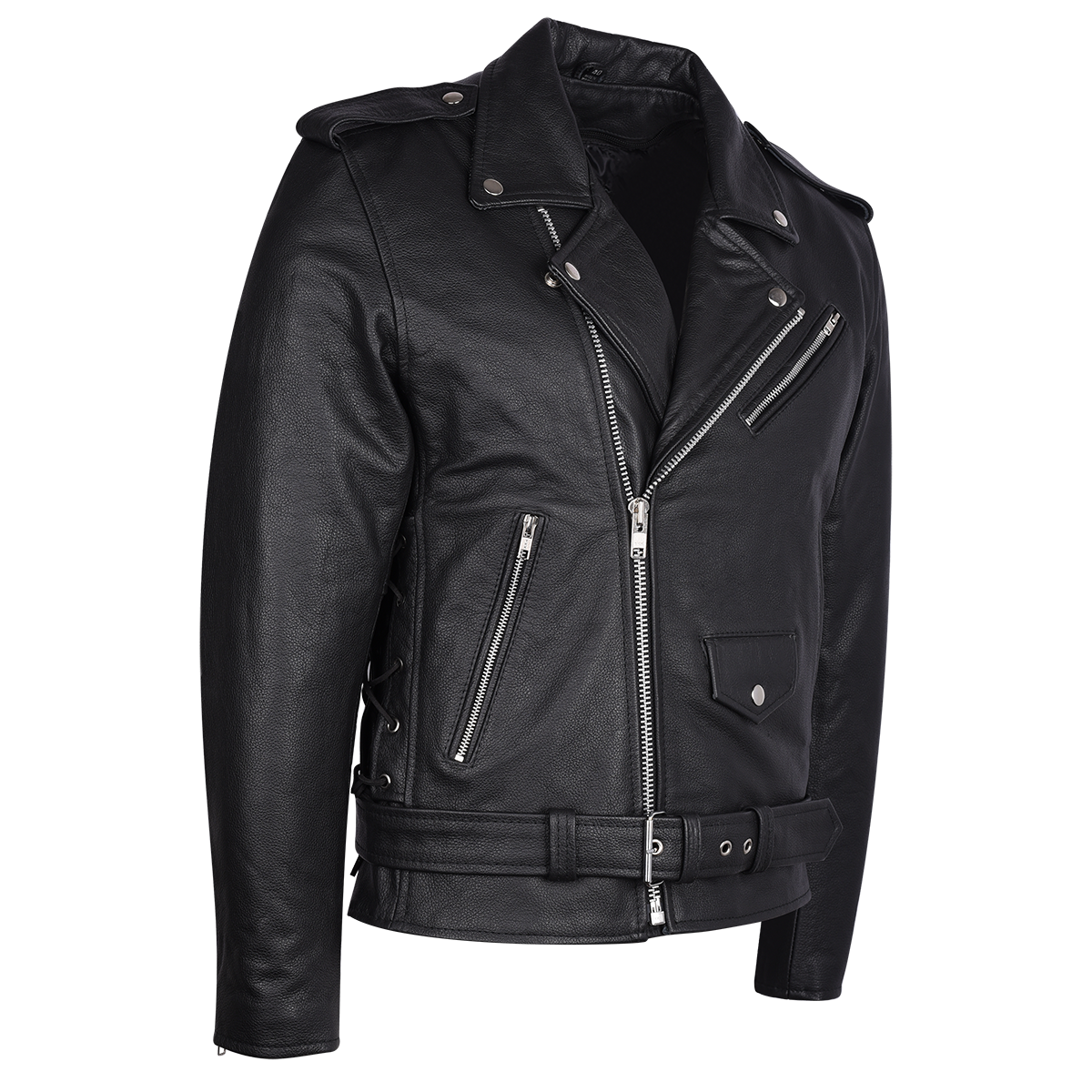 HMM525 Men's Eagle Embossed Live To Ride - Ride To Live Classic Black Leather Motorcycle Biker Jacket