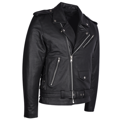 HMM525 Men's Eagle Embossed Live To Ride - Ride To Live Classic Black Leather Motorcycle Biker Jacket