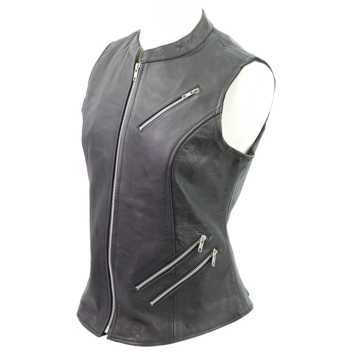 Vance Leather Ladies Premium Naked leather Leather Zipper Vest