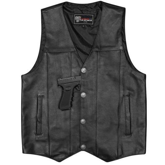 VL906 Premium Cowhide Leather Plain Side Buffalo Nickel Vest