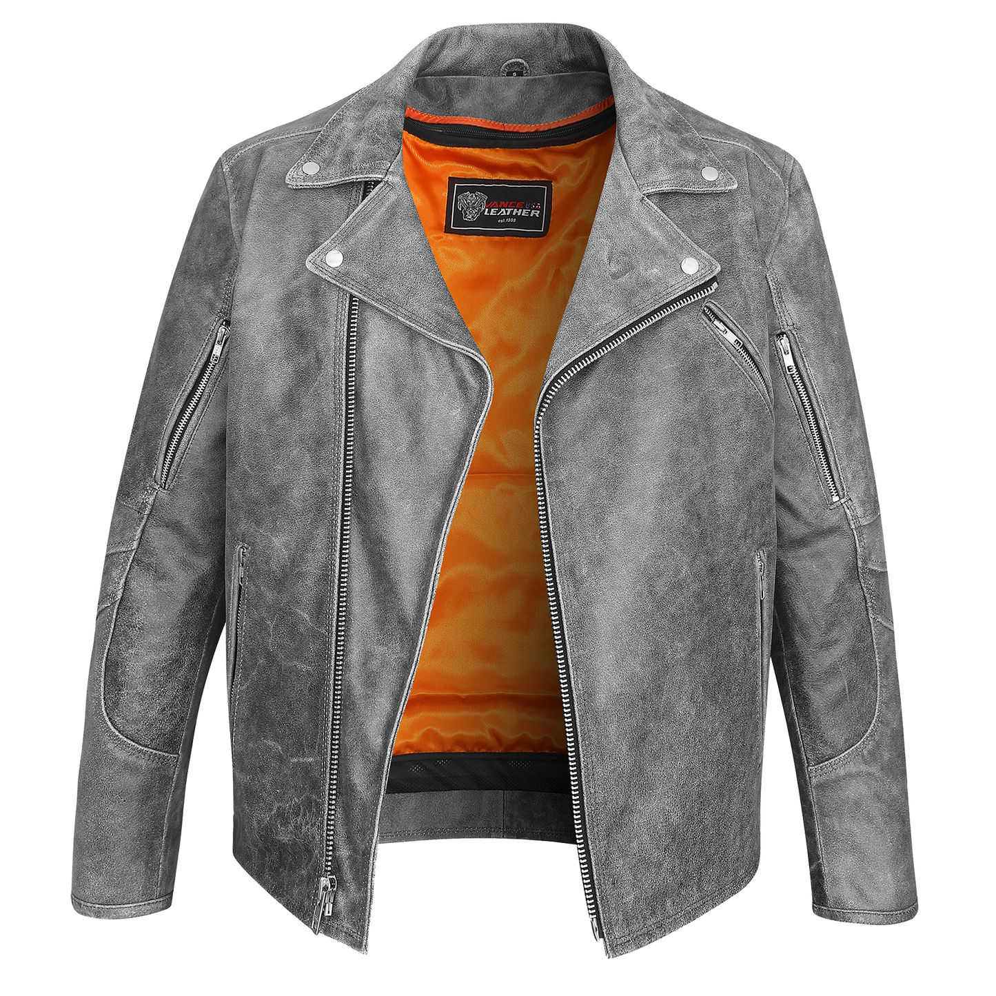 HMM517DG Men's Premium Leather Beltless Mcj W/dual Gun Pockets & Z/o Liner With Adjustable Collars For Different Styles