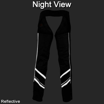 Vance Leather VL803S Unisex Black Reflective and Vented Premium Cowhide Leather Biker Motorcycle Riding Chaps