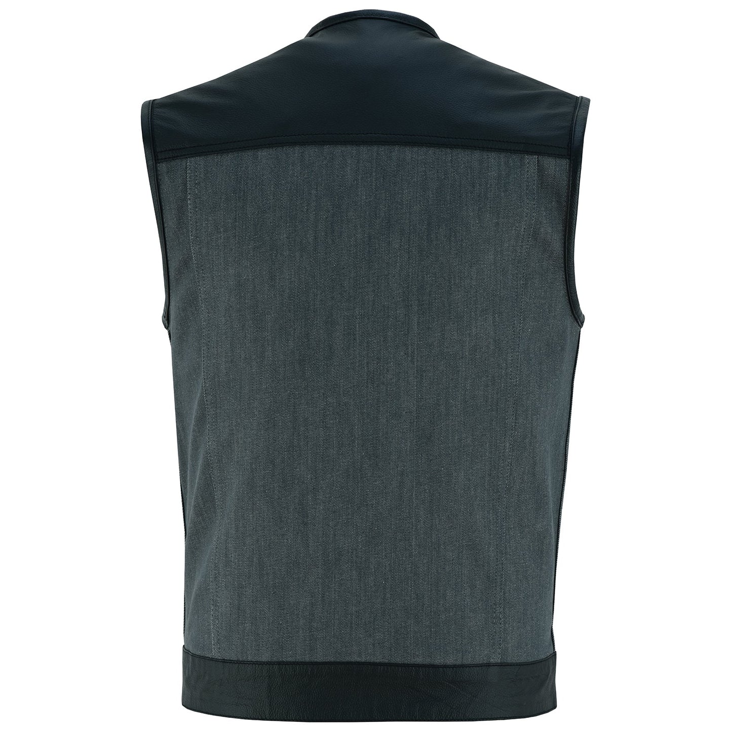 VB910G Vance Leathers Men's Grey Denim & Leather Motorcycle Vest with CCW Pockets