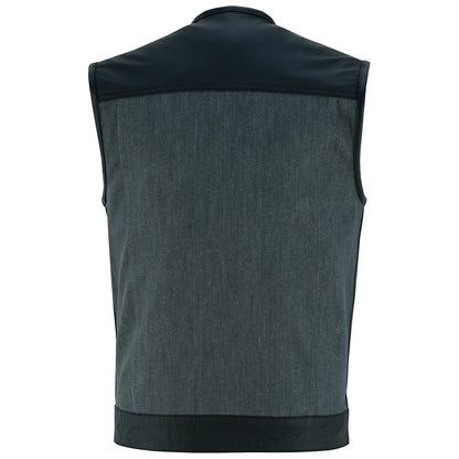 VB910G Vance Leathers Men's Grey Denim & Leather Motorcycle Vest with CCW Pockets