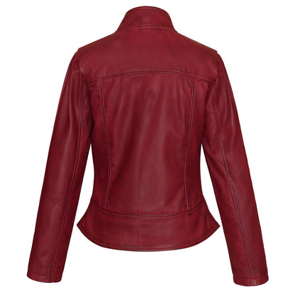 VL650Bu Vance Leathers' Ladies Premium Soft Lightweight Burgundy Fitted Leather Jacket
