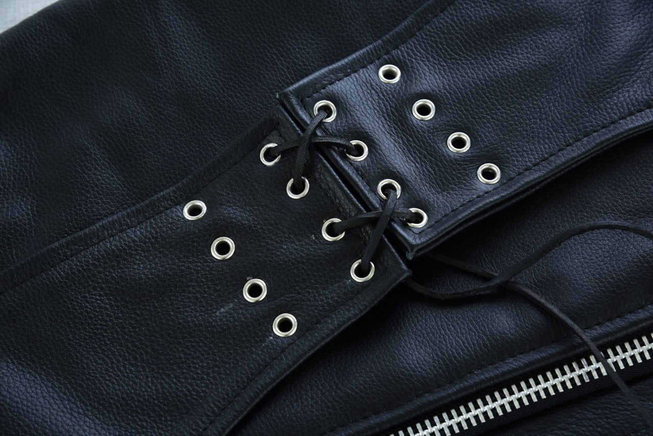 VL811S Vance Leather Men and Women Black Four Pocket Biker Leather Motorcycle Chaps