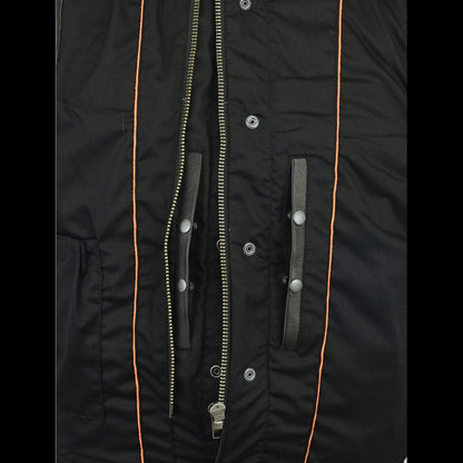 VL914H Zipper and Snap Closure Leather Motorcycle Club Vest with Hoodie and 2 Gun Pockets