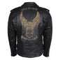 HMM525 Men's Eagle Embossed Live To Ride - Ride To Live Classic Black Leather Motorcycle Biker Jacket