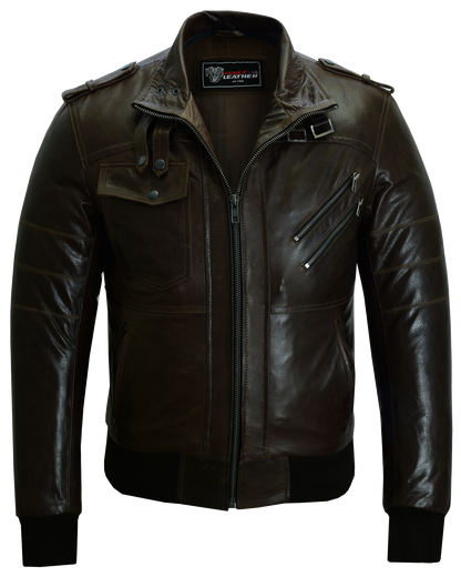 VL551CBr Vance Leathers' Mens Vincent Brown Waxed Premium Cowhide Motorcycle Leather Jacket With Removeable Hoodie