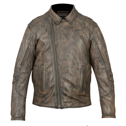 HMM517DB Men's Premium Leather Beltless Mcj W/dual Gun Pockets & Z/o Liner With Adjustable Collars For Different Styles
