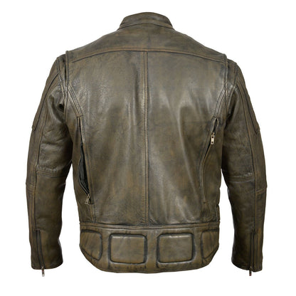 HMM542DB High Mileage Men's Distressed Brown Padded and Vented Leather Scooter Jacket