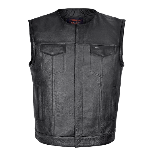 Men's Zipper and Snap Closure Leather Motorcycle Club Vest Quick Access Gun Pocket