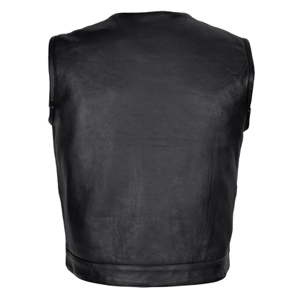Men's Zipper and Snap Closure Leather Motorcycle Club Vest Quick Access Gun Pocket