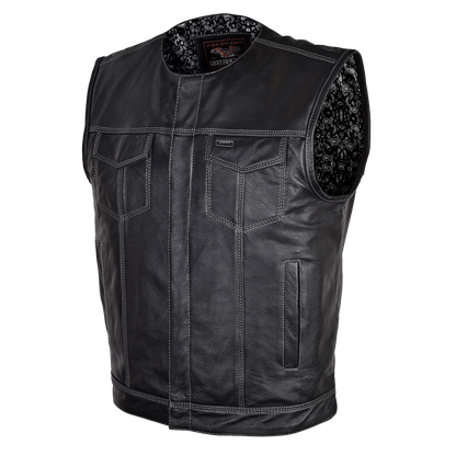 HMM919BP High Mileage Men's Zipper and Snap Closure Leather Club Vest Quick Access Gun Pocket w/Paisley Liner