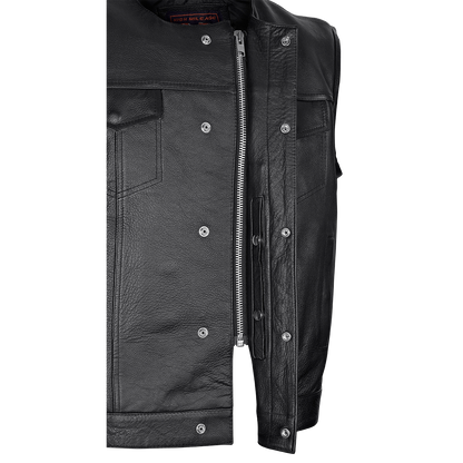 Men's Zipper and Snap Closure Leather Motorcycle Club Vest Quick Access Gun Pocket