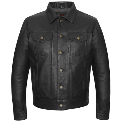 VL555B Vance Leathers' Men's Black Motorcycle Trucker Leather Jacket