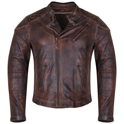 HMM521VB High Mileage Men's Vintage Brown Leather Jacket with Diamond Stitched Shoulders