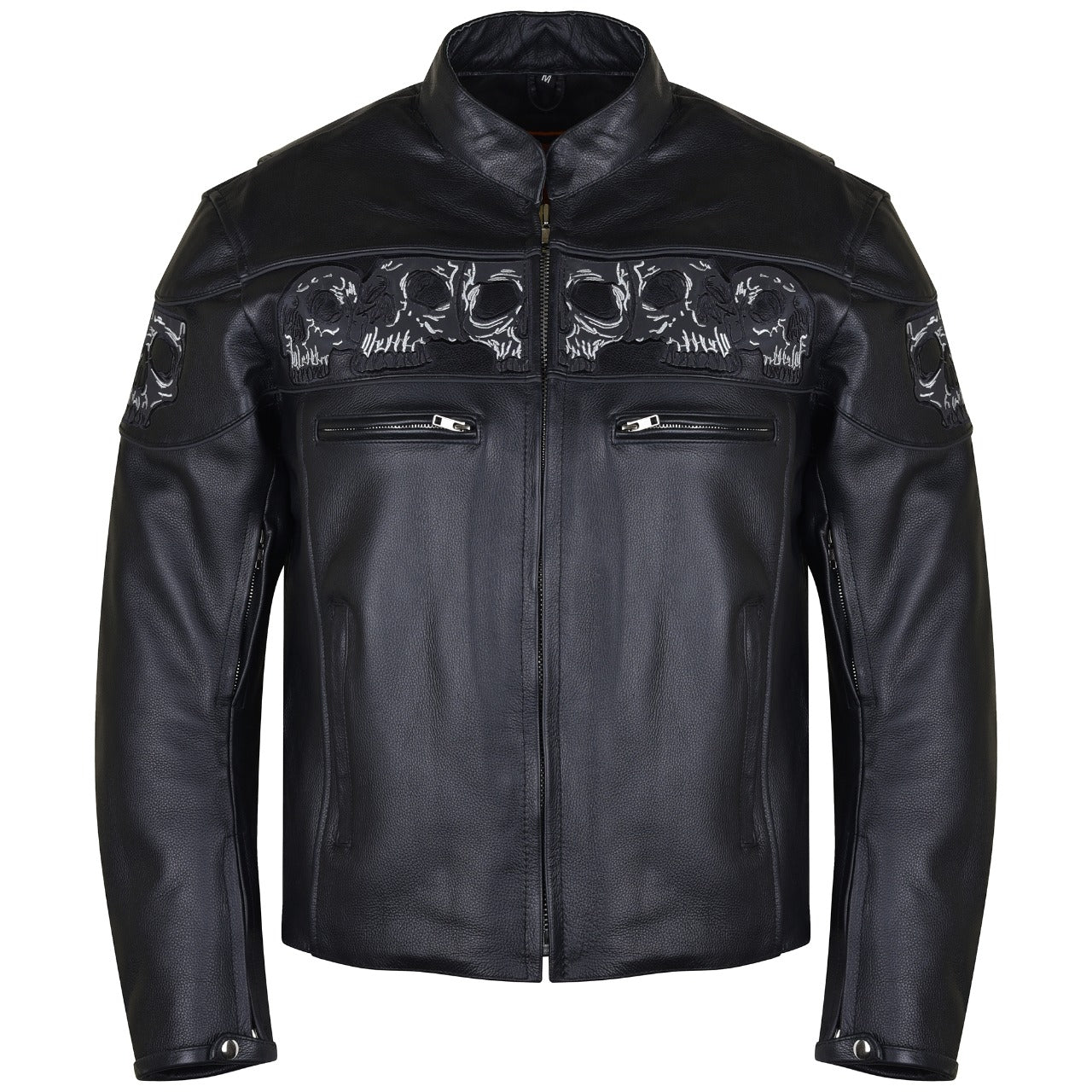 VL535 Reflective Skull Premium Cowhide Leather Motorcycle Jacket