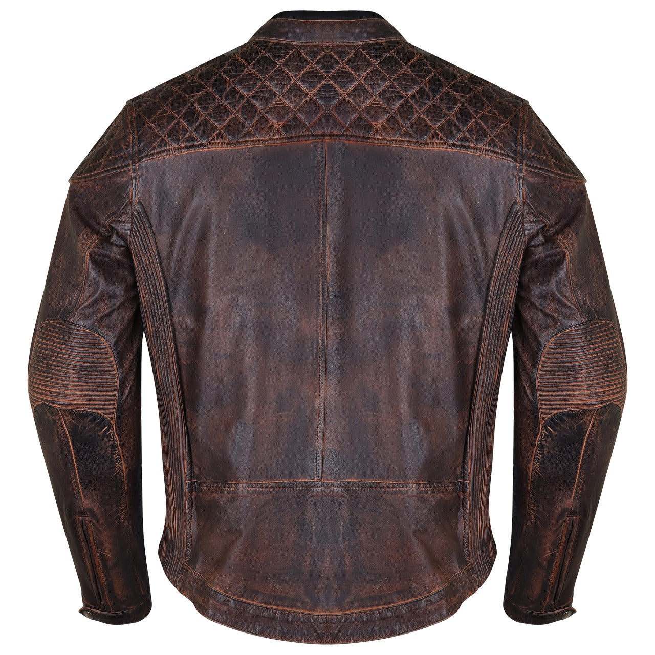 HMM521VB High Mileage Men's Vintage Brown Leather Jacket with Diamond Stitched Shoulders