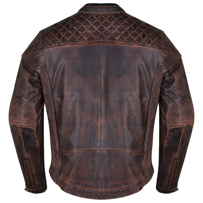 HMM521VB High Mileage Men's Vintage Brown Leather Jacket with Diamond Stitched Shoulders