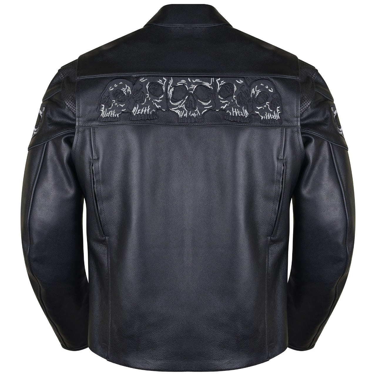 VL535 Reflective Skull Premium Cowhide Leather Motorcycle Jacket