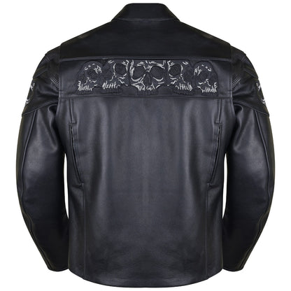 VL535 Reflective Skull Premium Cowhide Leather Motorcycle Jacket