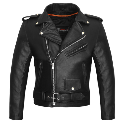 VL516S Men's Basic Classic Motorcycle Jacket Plain Side w/Belted Waist