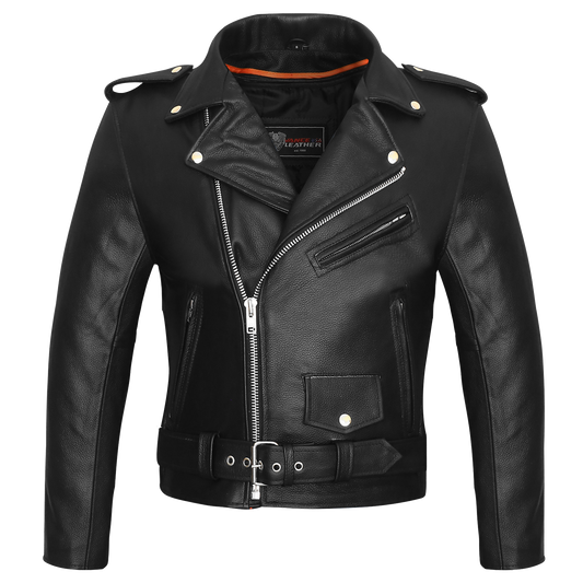 VL516S Men's Basic Classic Motorcycle Jacket Plain Side w/Belted Waist