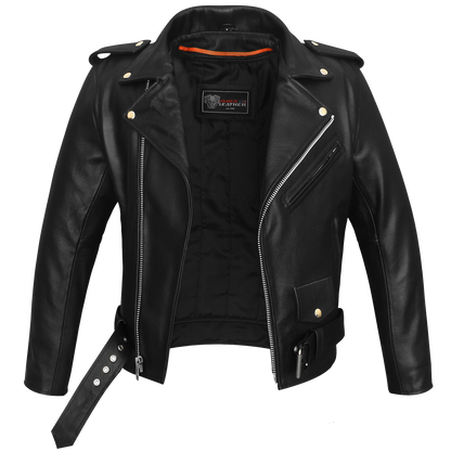 VL516S Men's Basic Classic Motorcycle Jacket Plain Side w/Belted Waist