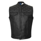 HMM914P High Mileage Men's Zipper and Snap Closure Leather Club Vest with padding Quick Access with American Flag Liner