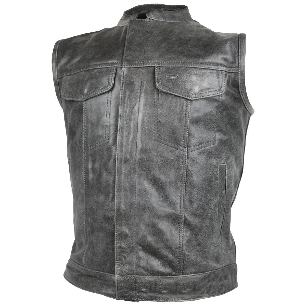 HMM914DG Vance Leather Distressed Gray Motorcycle Club Leather Vest