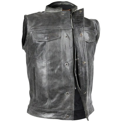 HMM914DG Vance Leather Distressed Gray Motorcycle Club Leather Vest