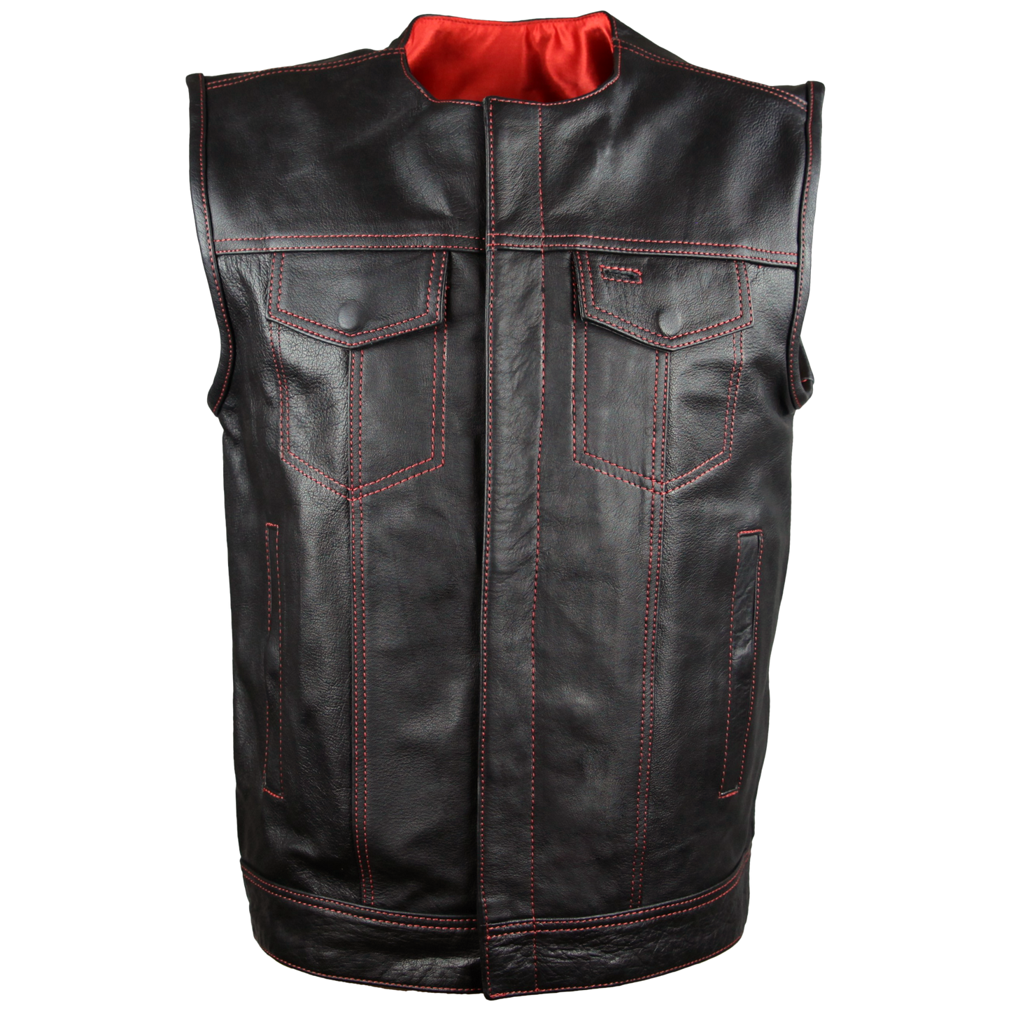 HMM919R High Mileage Men's Zipper and Snap Closure Leather Club Vest Quick Access Gun Pocket w/Red Liner
