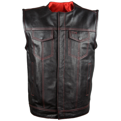 HMM919R High Mileage Men's Zipper and Snap Closure Leather Club Vest Quick Access Gun Pocket w/Red Liner