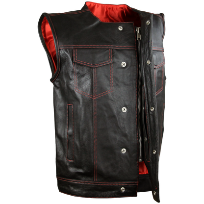 HMM919R High Mileage Men's Zipper and Snap Closure Leather Club Vest Quick Access Gun Pocket w/Red Liner