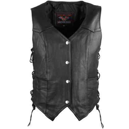 HML1040 Ladies Naked Leather Vest With Lace Sides