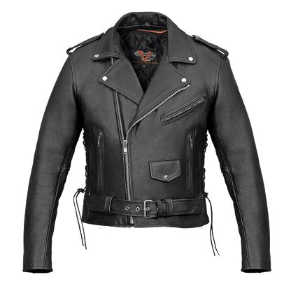 Men's Basic Classic Motorcycle Jacket with Lace Sides & Zip out Liner