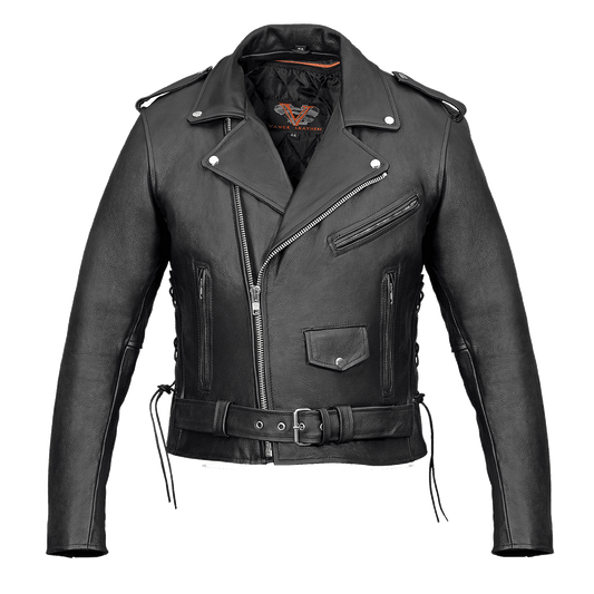 Men's Basic Classic Motorcycle Jacket with Lace Sides & Zip out Liner
